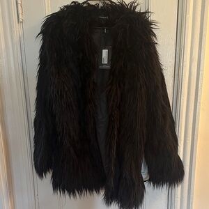 PrettyLittleThing Black Shaggy Faux Fur Teddy Jacket